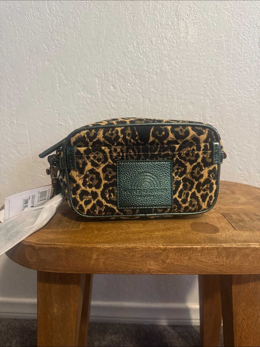 Kurt Geiger NWT Leopard Print Crossbody Bag with Dark Green Accents